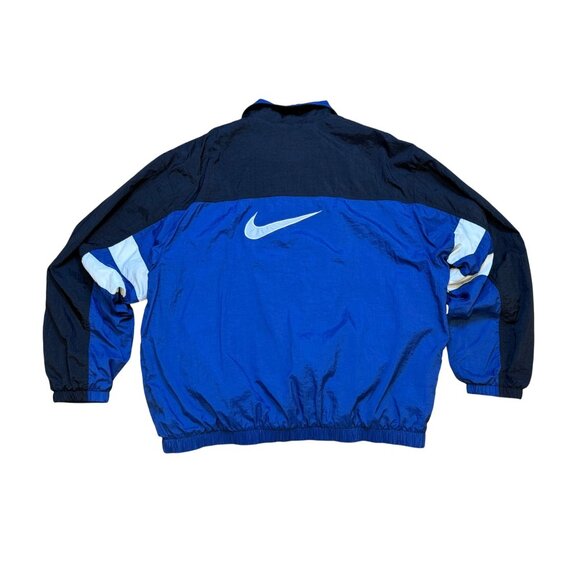 Vintage 90s Nike Windbreaker Jacket Black & Blue Colorblock Center Swoosh XL - Picture 3 of 10